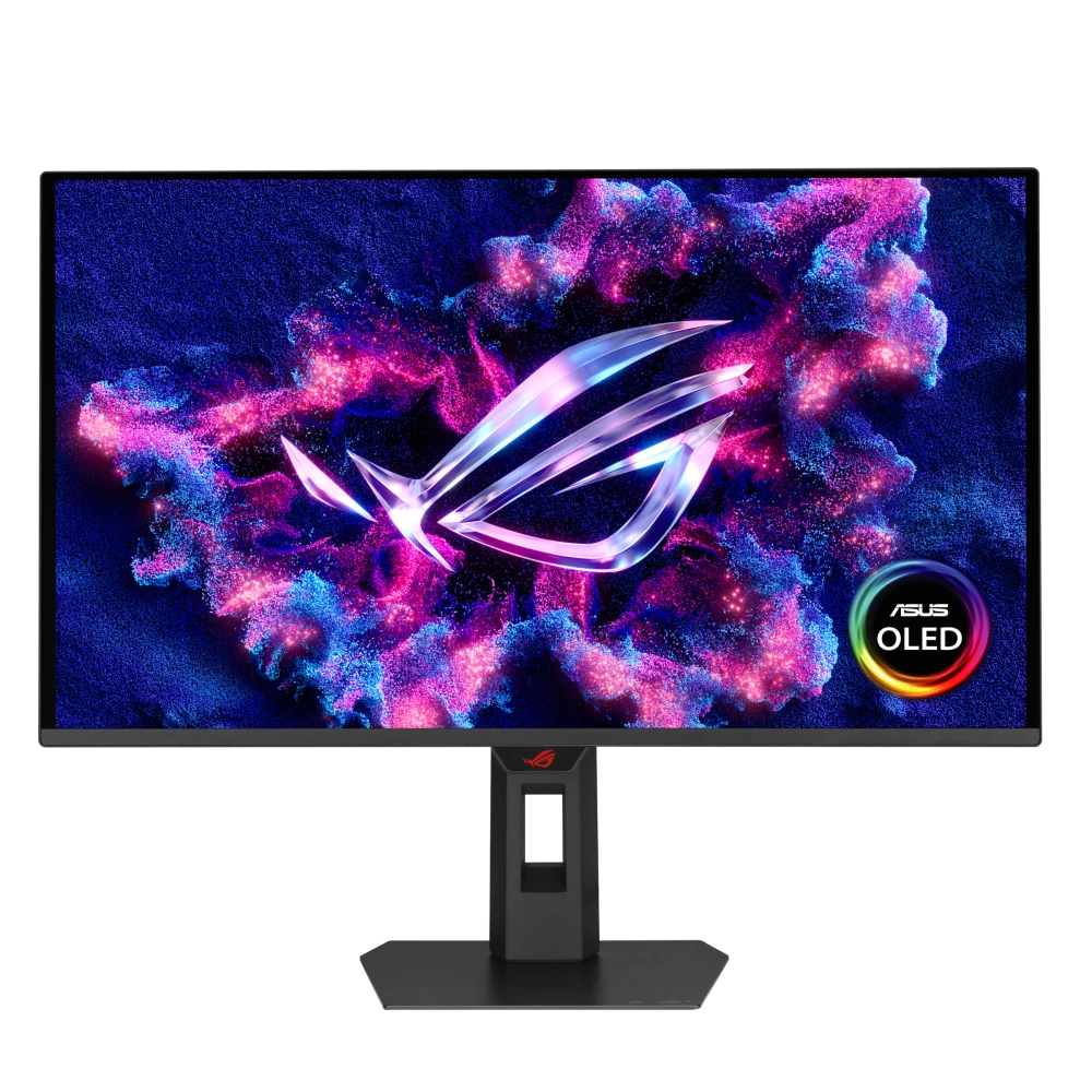 ASUS XG27AQDNG front view with OLED logo