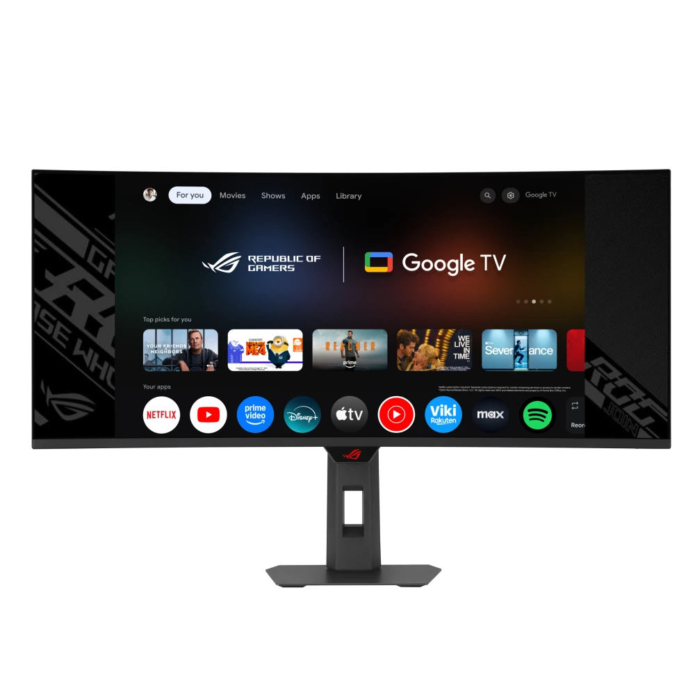 ASUS XG34WCDMTG Front view with google tv inscreen