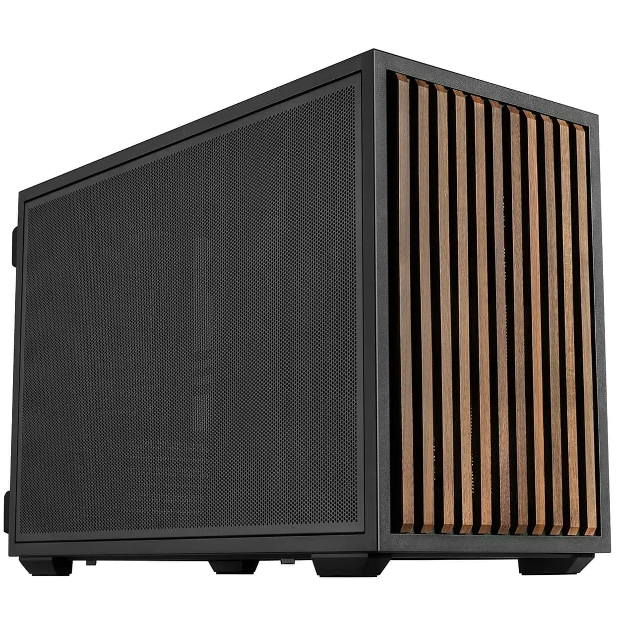 Lian Li B4-mATX Wood Black Edition Micro-ATX case, black frame with walnut wood slat front