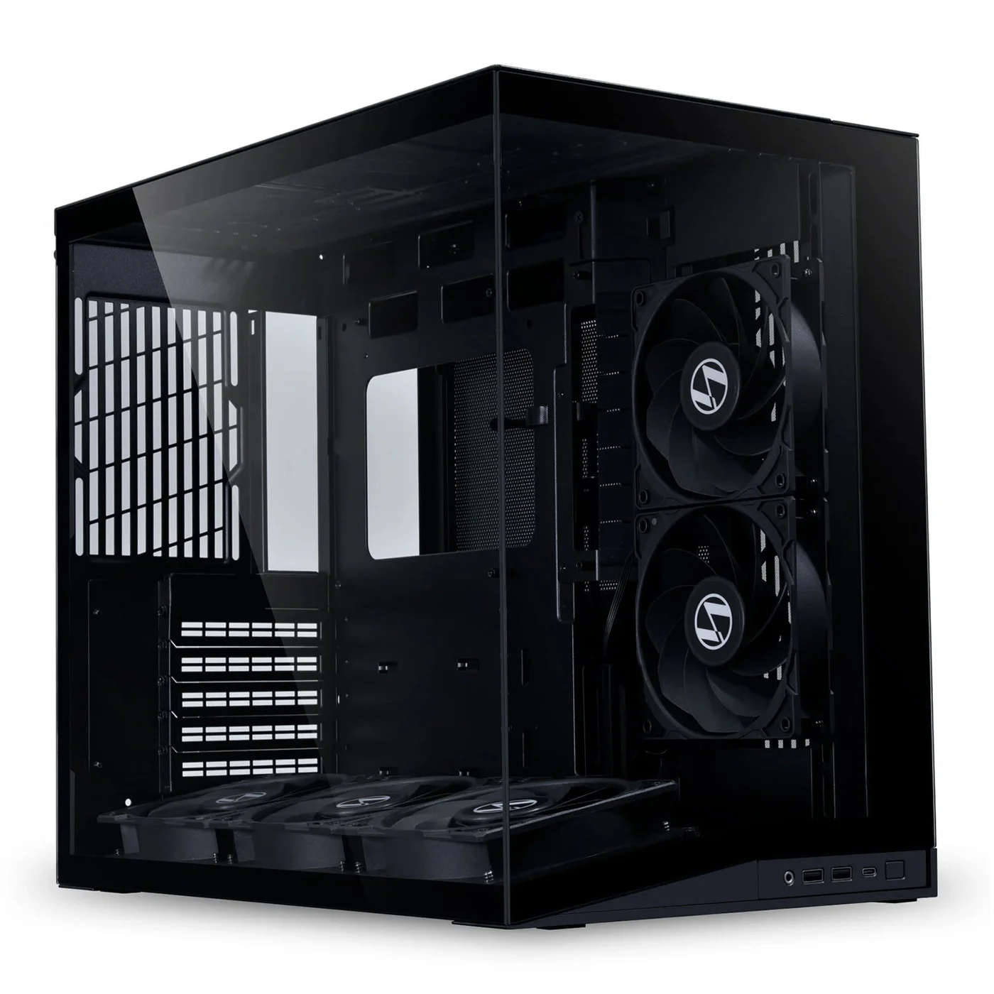 Lian Li O11D Mini V2 Flow Black dual-chamber ATX case with 5 pre-installed black fans