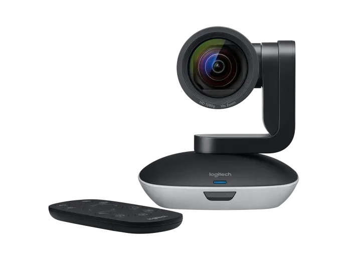 Logitech PTZ Pro 2 conference camera with remote