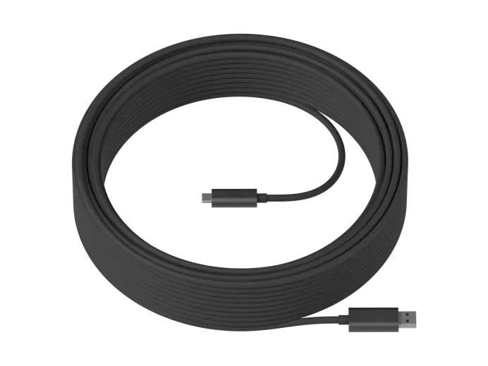 Logitech Strong 10m USB-A to USB-C cable, flat graphite, coiled