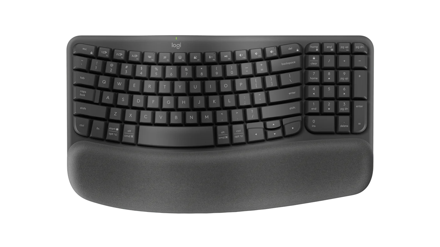 Logitech Wave Keys Wireless Ergonomic Keyboard Graphite top angle (920-012334)