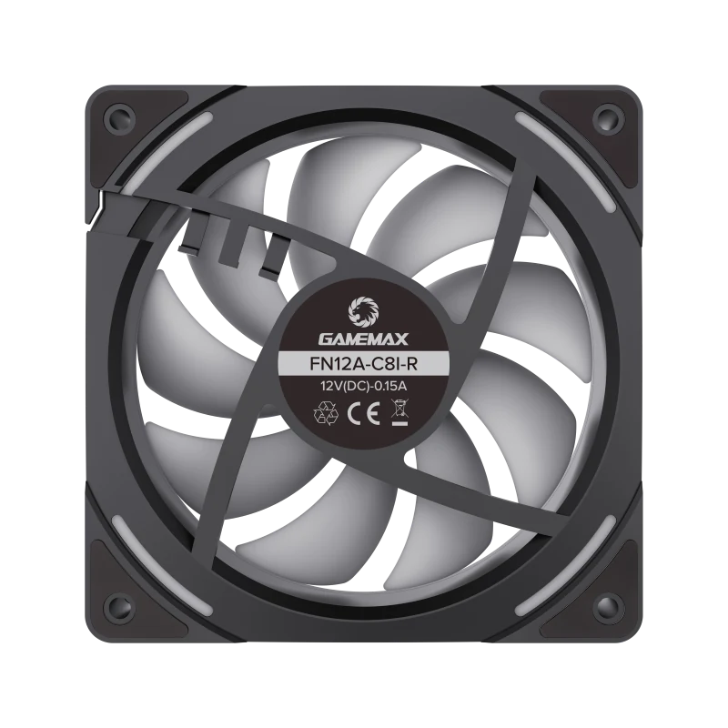 GameMax FN12A-C8I-RB Reverse 120mm ARGB PWM Case Fan - Black