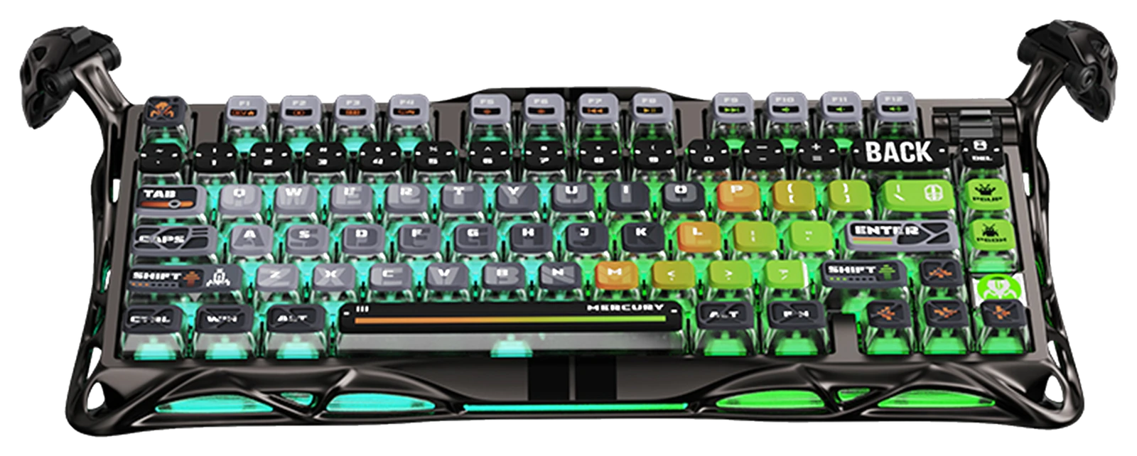 GravaStar Mercury V75 Pro CyberFlux green 75% Hall-Effect magnetic gaming keyboard with kickstands