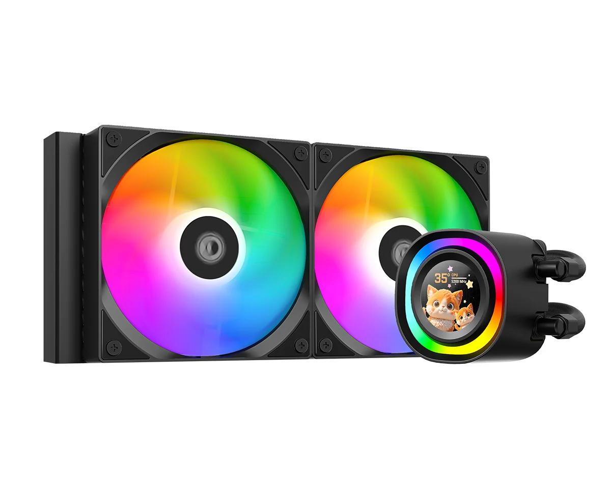 ID-COOLING FX240 LCD black 240mm AIO with two ARGB fans and 1.48-inch LCD pump