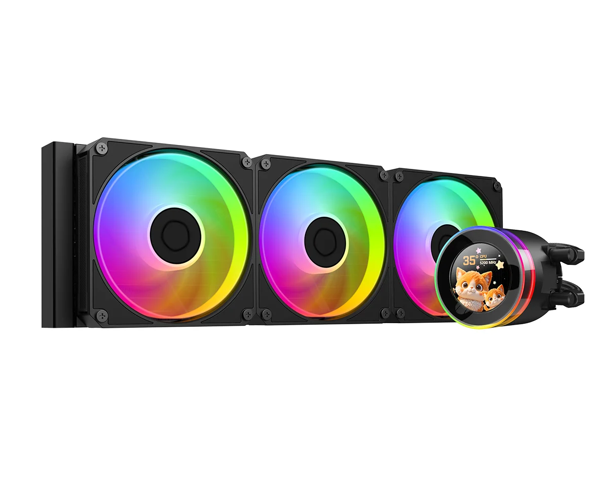 ID-COOLING SL360 V2 black 360mm AIO with three ARGB fans and 2.1-inch round LCD