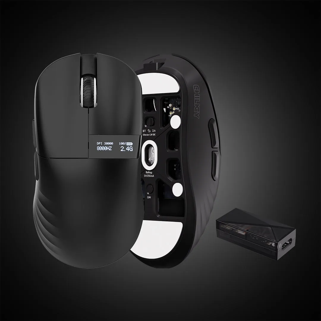 ChilKey Glacier LW 8K L 47g Wireless Gaming Mouse (PAW3950, Dual 8K, OLED) - Black