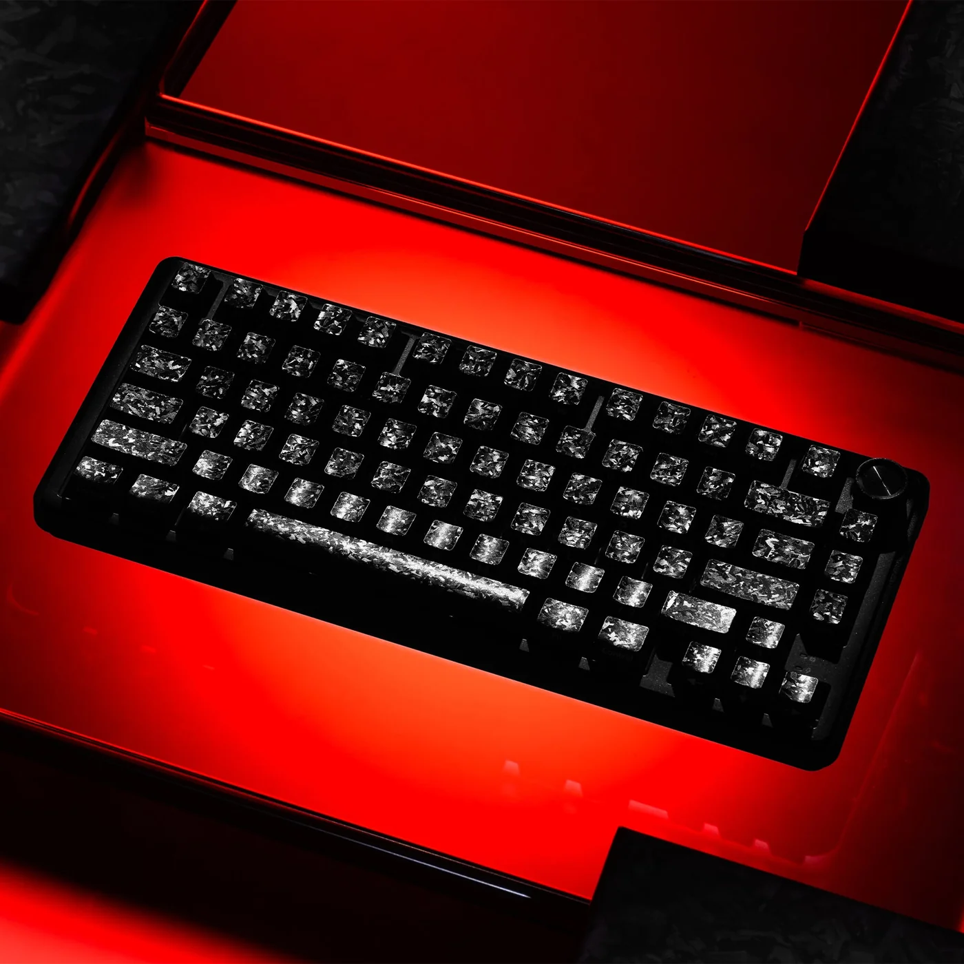 XVX Forged Carbon-Look Cherry profile keycap set, full view of the woven carbon-fibre texture